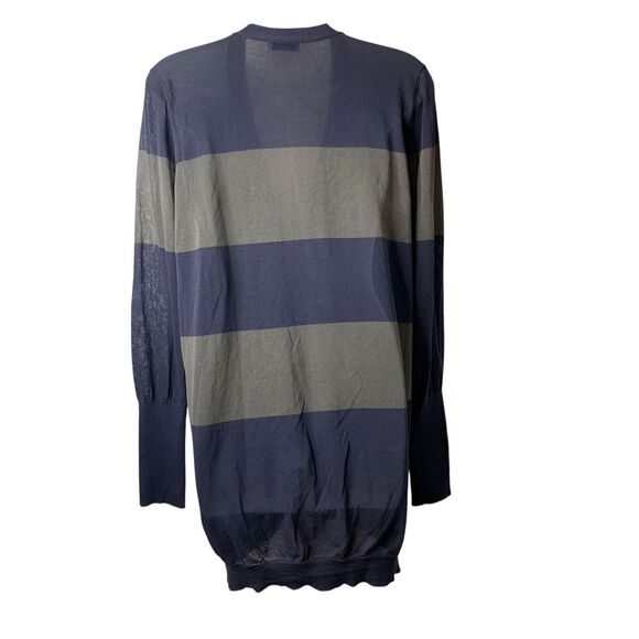 Brunello Cucinelli Striped Tunic Cardigan Sweater Women's XL Pockets Gray & Navy - Picture 8 of 15